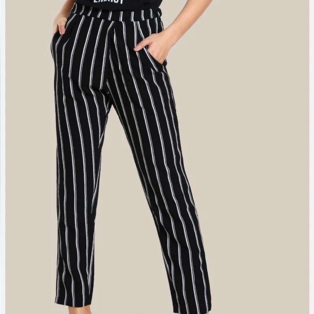 SHEIN Black and White Vertical Striped Pants 5